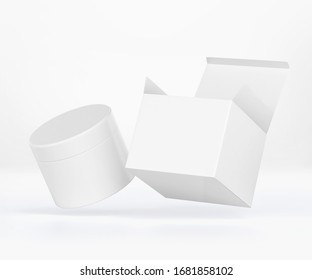 white cosmetic jar mockup with cap, Blank Box Packaging Realistic mockup template, 3d rendering isolated on light background 
