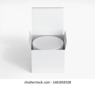 white cosmetic jar mockup with cap, Blank Box Packaging Realistic mockup template, 3d rendering isolated on light background 
