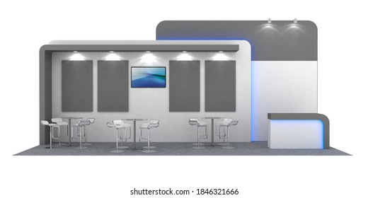 White creative exhibition stand design 3d render 