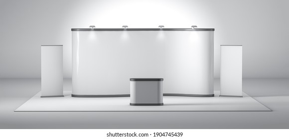 White creative exhibition stand design. Booth template. 3d rendering