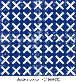 white cross elements in regular horizontal and vertical rows on dark blue background grunge geometric seamless pattern raster version