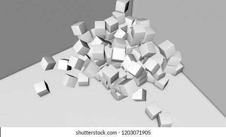 white cubes on a gray background. three-dimensional illustration. 3d rendering