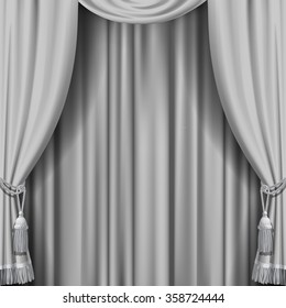 White Curtain. Square Theater Background. Artistic Poster