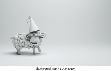 White cute cartoon sheep smile wearing party hat. Design creative concept of islamic celebration eid al adha or happy birthday. Copy space text. 3d rendering illustration. - Powered by Shutterstock