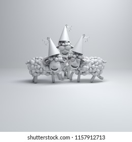 White cute cartoon sheep smile wearing party hat. Design creative concept of islamic celebration eid adha or happy birthday. Copy space text. 3D rendering illustration.
 - Powered by Shutterstock