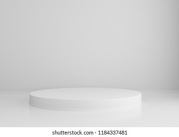 White Cylinder Podium On White Background For Design, 3d Render
