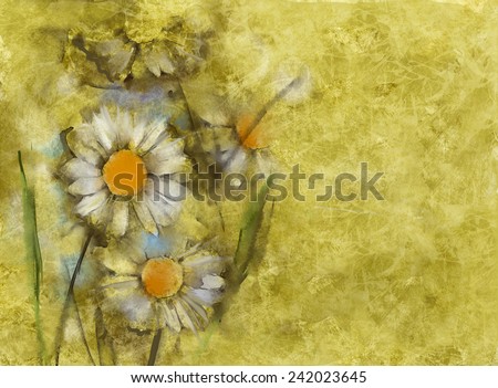 White daisies on grunge paper background 
