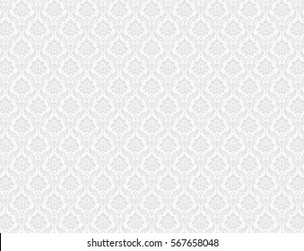 White Damask Wallpaper With Floral Patterns
