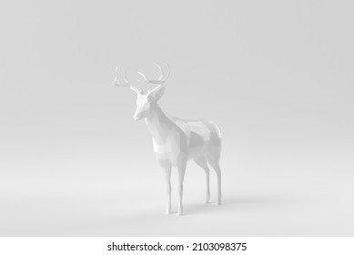 White Deer On A White Background. Polygon Minimal Concept. Monochrome. 3D Render.

