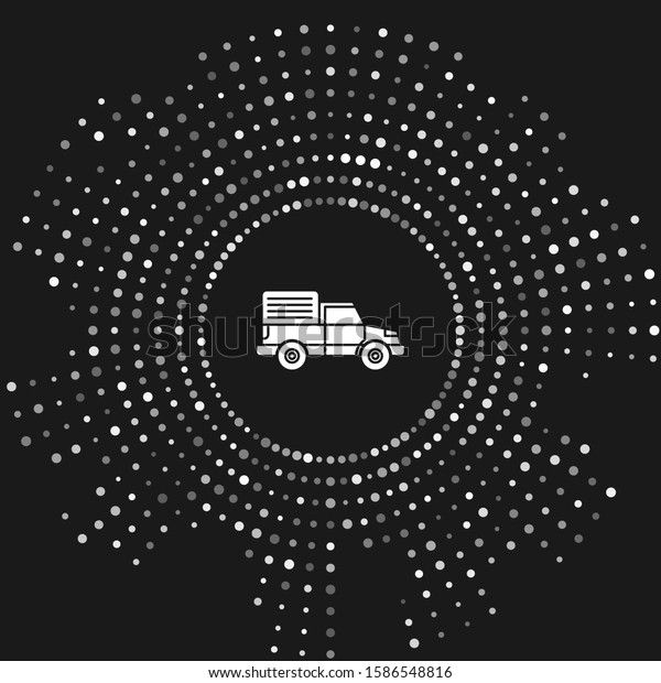 White Delivery cargo truck\
vehicle icon isolated on grey background. Abstract circle random\
dots. 