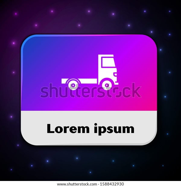 White Delivery cargo truck\
vehicle icon isolated on black background. Rectangle color button.\
