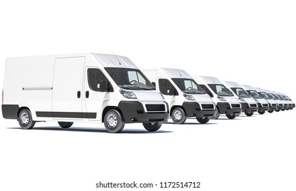 White Delivery Vans Row On White Stock Illustration 1172514712 ...