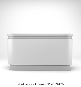 White Desk Or Counter From Front View. Render