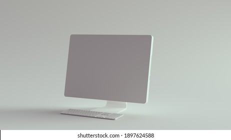 White Desktop Computer And Slim Keyboard 3d Illustration Render