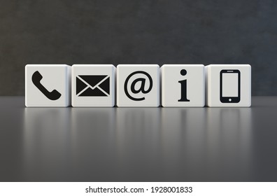 White dice with contact symbols and white background 3D rendering