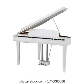 White Digital Baby Grand Piano, Music Instrument Isolated On White Background 3D Rendering