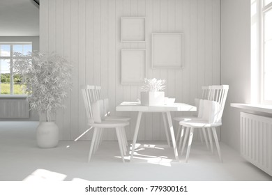 White Dinner Room Scandinavian Interior Design Stock Illustration