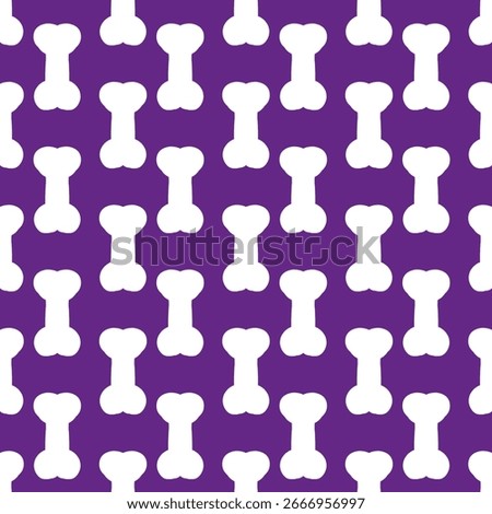 White dog bone seamless pattern on purple background, ideal for pet design, fabric, wallpaper, wrapping, and dog-themed decoration.