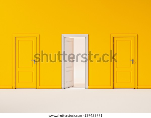 黄色い壁に白いドア イラトスビジネスドア のイラスト素材