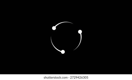 A white dotted circular loading indicator with two larger dots on a black background forming a continuous loop