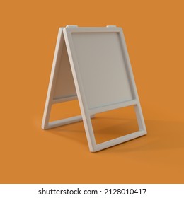 White Double Sided Signboard With Legs In Orange Background, 3d Rendering