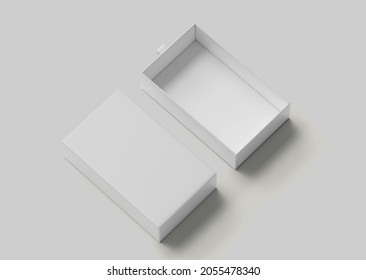 White Drawer Package Box Mockup, Blank cardboard container, 3d rendering isolated on light background