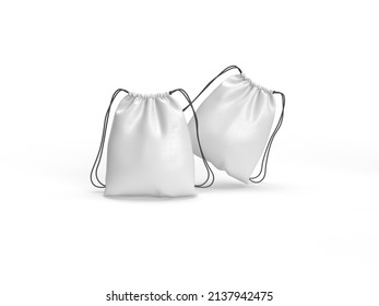 White Drawstring Bag Mockup - 3d Rendering