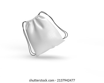 White Drawstring Bag Mockup - 3d Rendering