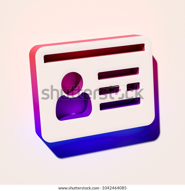 White Drivers License Icon. 3D Illustration of\
White Card, Driver, Id, Identity, License Icons With Pink and Blue\
Gradient Shadows.