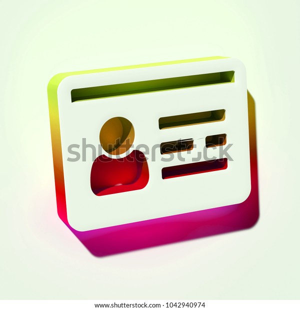 White Drivers License Icon. 3D Illustration of\
White Card, Driver, Id, Identity, License Icons With Yellow and\
Pink Gradient\
Shadows.