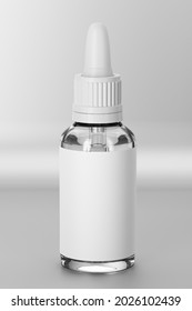 White dropper bottle mockup, blank label. 3d render.