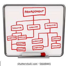 A White Dry Erase Board With An Org Chart Drawn Onto It