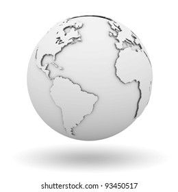 White earth globe isolated on white background with shadow
