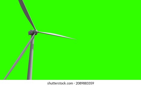 white ecologic windturbine generator on green screen, isolated, fictitious - industrial 3D illustration