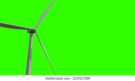 White Ecological Wind Turbine Generator On Chroma Key Screen, Isolated, Fictitious - Industrial 3D Rendering