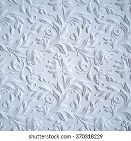 White Embossed Flowers Pattern, Textured  Paper, 3d Floral Background