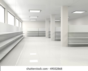 white empty hall with shelf