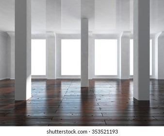 White empty room with columns. 3d illustration
