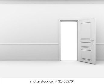 White empty room with an open door in the wall.