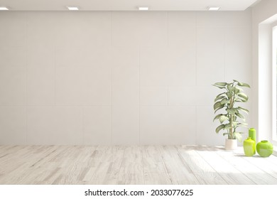 White empty room. Scandinavian interior design. 3D illustration