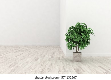 White empty room. Scandinavian interior design. 3D illustration