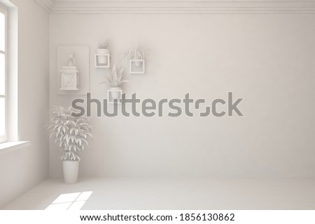 White empty room. Scandinavian interior design. 3D illustration