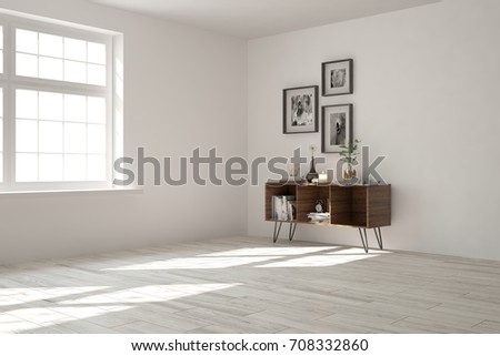 White empty room. Scandinavian interior design. 3D illustration