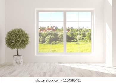 White Empty Room Green Landscape Window Stock Illustration 567134248