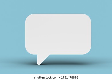 White Empty Speech Bubble Or Balloon Standing Over Blue Background With Shadow, Chat, Communication Or Dialogue Concept Template, 3d Illustration