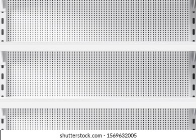 White Empty Supermarket Shelves. Close Up. 3d Rendering