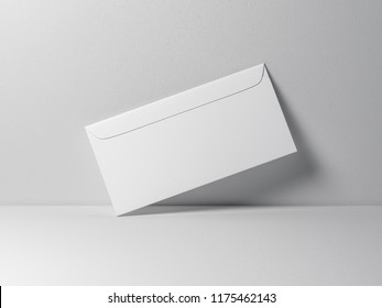 White Envelope Mockup On Gray Background, 3d Rendering