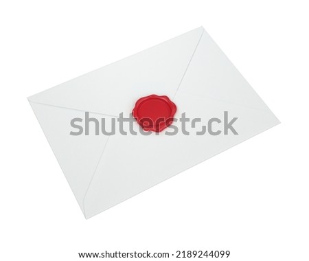 White envelope with red seal, 3d render