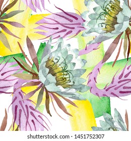 White epiphillum oxypetallim botanical flowers  Wild spring leaf wildflower  Watercolor illustration set  Watercolour drawing aquarelle  Seamless background pattern  Fabric wallpaper print texture 