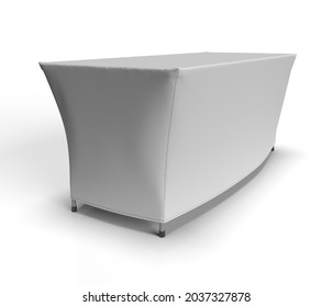 White Exhibition Table Cloth Running Isolated On White Background, Left Side Perspective View For Mockup. 3d Render Illustration